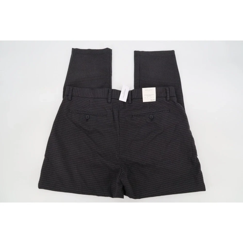 Banana Republic Men's 34x30 Grayson Slim Tapered Fit Ankle Pants Gingham Gray